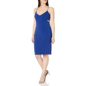NWT Badgley Mischka 'Odessa' mini dress formal 0 blue strappy cut-out cocktail